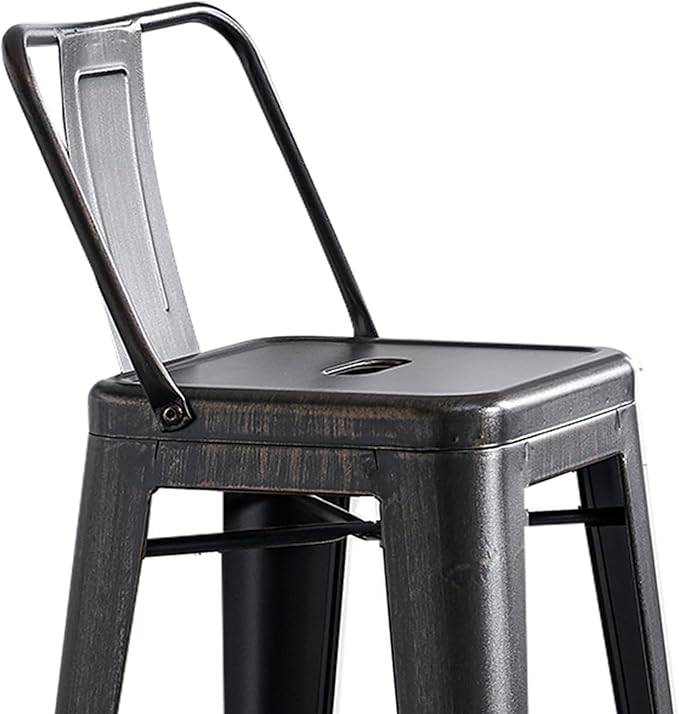 AC Pacific 30” Metal Barstool Set of 2 – Country Rustic Style with Low Back, Lightweight & Sturdy Build, Easy Assembly – Distressed Black