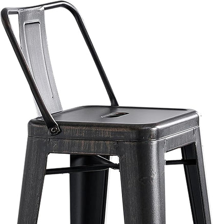 AC Pacific 30” Metal Barstool Set of 2 – Country Rustic Style with Low Back, Lightweight & Sturdy Build, Easy Assembly – Distressed Black