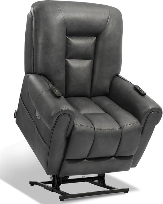 EONIX Four Motor Lay Flat Power Lift Recliner Chair for Elderly, 400lbs Electirc Lift Chair for Living Room, Independent Adjustable Lumbar Support & Headrest, Extended Footrest, Grey