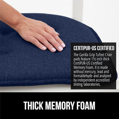 GORILLA GRIP Slip Resistant Tufted Chair Cushions, No Ties Required, Memory Foam Pads for Dining Room Kitchen Table, Office, Rocking Chairs, Plush Seat Cushion Pad, Home Decor, Set of 4, 16x17, Navy