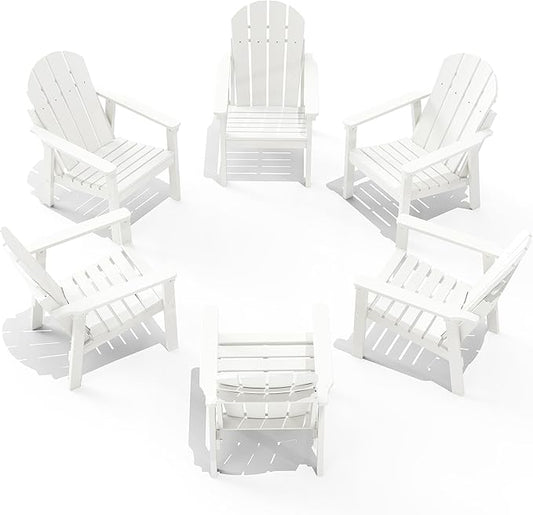 Adirondack Chair Set of 6, All Weather HDPE Fire Pit Chairs, Oversized Plastic Adirondack Chair for Outdoor, Balcony, Deck, Backyard, Patio, Garden, Poolside, Lawn White