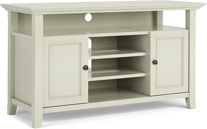 SIMPLIHOME Amherst 54-inch Wide Solid Wood TV Stand in Antique White, Transitional-Style Media Console for Living Room with Adjustable Shelves and Cable Management