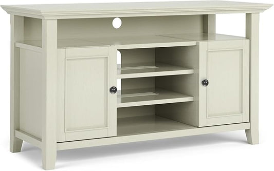 SIMPLIHOME Amherst 54-inch Wide Solid Wood TV Stand in Antique White, Transitional-Style Media Console for Living Room with Adjustable Shelves and Cable Management