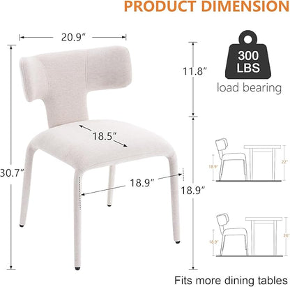 Kidol & Shellder Dining Chairs Set of 6,Modern Upholstered Fabric Dining Room Chairs with Curved Barrel Back,Armless Kitchen Chairs with Metal Legs and Padded Seat for Living Room and Bedroom Beige
