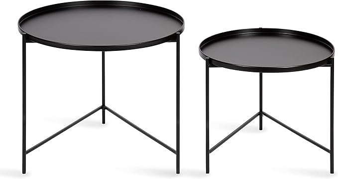 Kate and Laurel Ulani Modern Nesting Coffee Table, Set of 2, Black, Sophisticated Coffee Table Set for Storage and Display