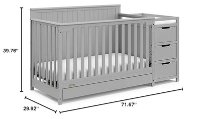 Graco Hadley 5-in-1 Convertible Crib & Changer (Pebble Gray) – GREENGUARD Gold Certified, Fits Standard Crib Mattress, Converts to Toddler Bed and Full Bed, 4 Adjustable Mattress Heights
