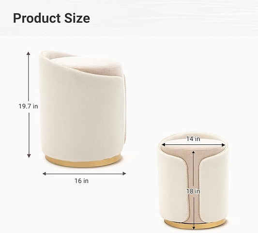 Swivel Vanity Stool with Gold Base Comfy Vanity Chair Modern Round Stool for Makeup Vanity Ottoman Foot Rest for Bedroom livingroom (Beige)