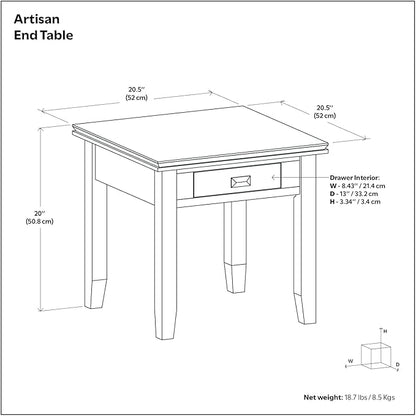 SIMPLIHOME Artisan SOLID WOOD 21 inch Wide Square Transitional End Side Table in Tobacco Brown for the Living Room and Bedroom