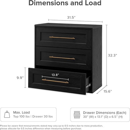 mopio Blake 3 Drawer Dresser for Bedroom, Chest of Drawers, Wood Dresser Organizer, Modern Farmhouse, Tall Night Stand, Enhanced Safety, Sturdy Compliant (1, Black Oak, One Size)