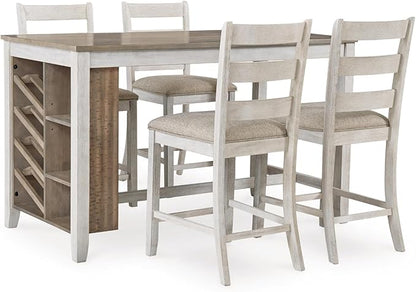 Signature Design by Ashley Skempton Farmhouse 36" Counter Height Dining Table with Storage & Wine Rack, Whitewash