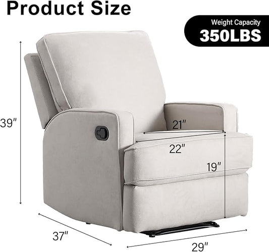 INZOY Manual Recliner with Thicker Backrest, Soft Fabric Manual Recliner with Overstuffed Cushion, Heavy Duty Reclining Sofa for Living Room Bedroom Apartment, Beige