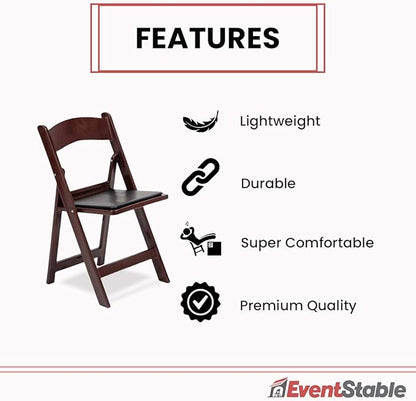 EventStable Titan PRO Resin Folding Chair - Mahogany Indoor/Outdoor Lightweight Folding Chair with Vinyl Padded for Weddings Parties Events - 4 Pack
