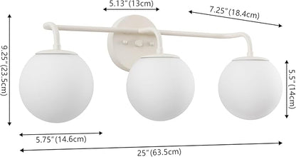 JONATHAN Y JYL3536C Louis Parisian Globe 25" 3-Light Metal/Frosted Glass Modern Contemporary LED Vanity Light Midcentury, Glam, Transitional, Bathroom, Powder Room, Dressing Room, Bedroom, Almond