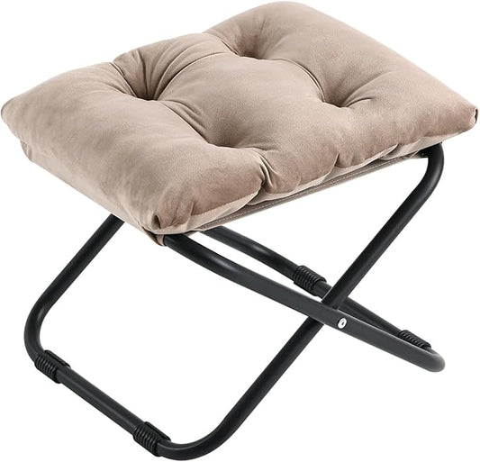 LITA Folding Footrest Stool, Portable Ottoman Foot Rest, Upholstered Small Foldable Ottoman Stool with Detachable Thick Cotton Cushion Padded Sofa Stool for Living Room, Bedroom, Khaki