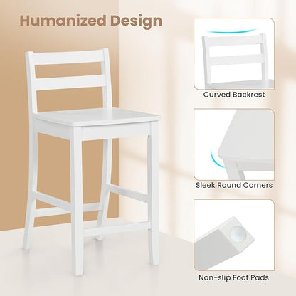 COSTWAY Wooden Bar Stools Set of 4, 24-Inch Counter Height Stools with Ergonomic Backrest & Footrest, Farmhouse High Dining Chairs for Kitchen Island, Pub, Cafe (4, White)