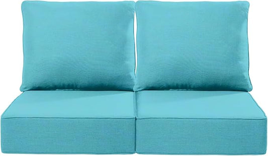 Luxury 22x24/22x25 6-Inch Outdoor Seat Cushions - Set of 2 Water Resistant Patio Chair Cushion for Porch Rattan Dining Rocker Glider Chairs Loveseat Couch Sectional Sofa - Turquoise