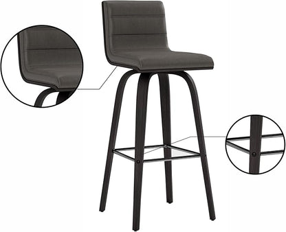 Armen Living size color options Vienna 30" Bar Height Barstool Brushed Wood Finish Faux Leather, Grey/Black