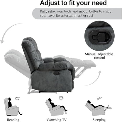 CANMOV Manual Recliner Sofa Set,2 Pieces Sofa Furniture Set for Living Room, Manual Reclining Loveseat and Recliner Sofa with Overstuffed Arms for Living Room, Bedroom, Grey(2+3)