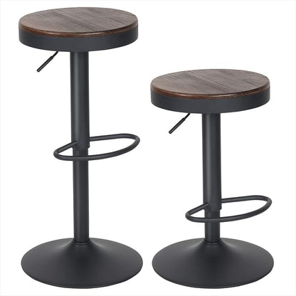 Kidol & Shellder Backless Counter Stools Set of 2 Swivel Adjustable Height BarStools Round Walnut Wooden Seat Modern Armless Bar Chairs for Kitchen Island Dining Room Cafe (Black)