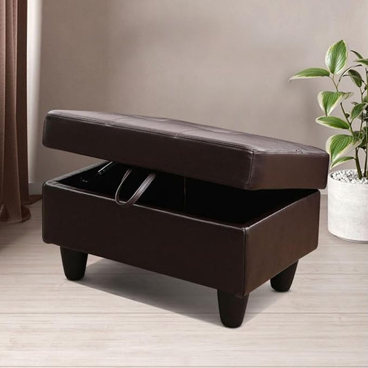 Ottoman Storage Ottoman Bench Faux Leather Footrest Footstool with Hinged Lid for Living Room, Bedroom, Entryway, Brown, 28.5"X19"X17.5"