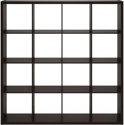 Furinno Cubicle Book Shelf, 16-Cube Thick Frame Bookshelf, Reversible Bookcase with Open Back, 14.6 x 57.8 x 58, for Living Room, Bedroom, Home Office, Black Dark Oak