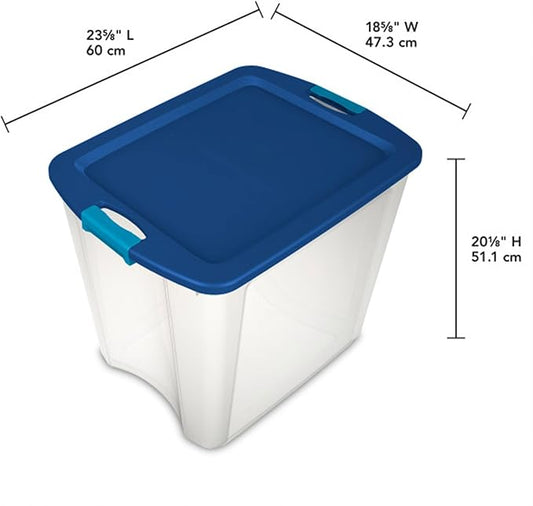 Sterilite 8-Pack Latch and Carry, Clear Plastic Storage Bins with Latching Lids and Full-Grip Handles, 27 Gallon