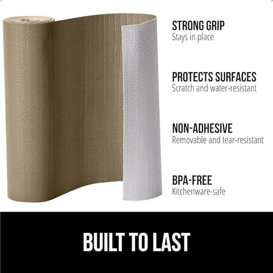 GORILLA GRIP Slip Resistant Drawer and Shelf Liner 2 Pack, Non Adhesive Water Resistant, Easy Clean and Trim, Smooth Surface Liners for Kitchen Cabinet, Shelves, Drawers, Pantry, 20 in x 20 FT, Beige