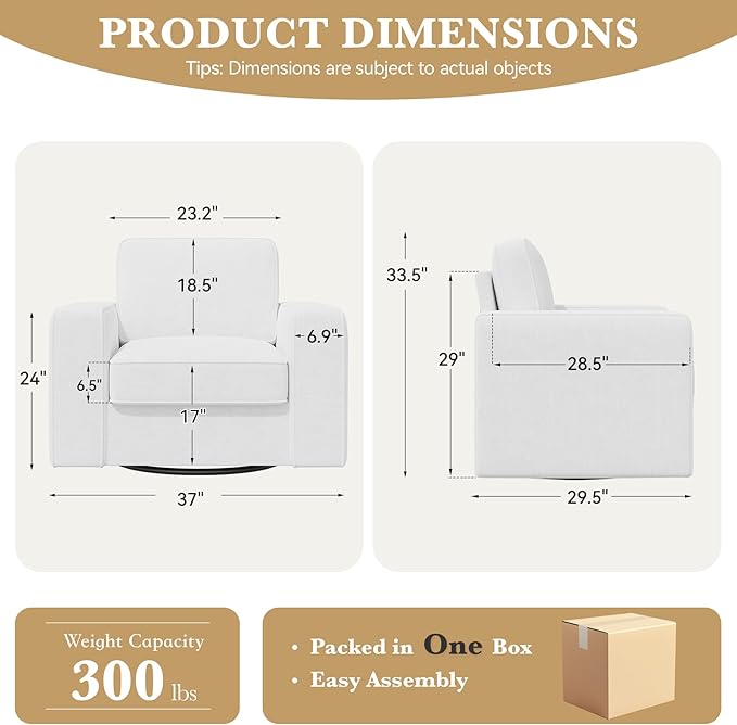 Swivel Accent Sofa Chair Set of 4, Modern Comfy Oversized Upholstered Cushion Back Armchair in Linen 1pcs for Living Room, Bedroom, Reading Room(White)
