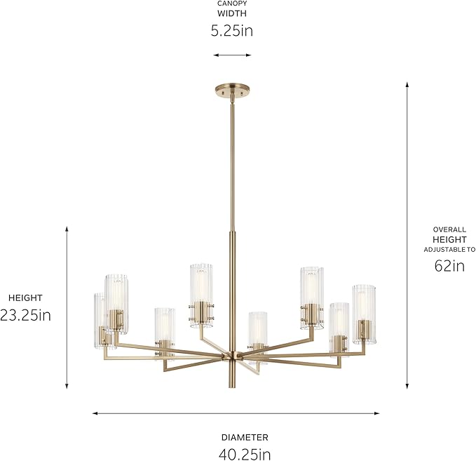 KICHLER Velestino 40.25" 8 Light Chandelier in Champagne Bronze, for Foyer, Dining Room, Living Room, Bedroom, (23.25" x 40.25") 52680CPZ