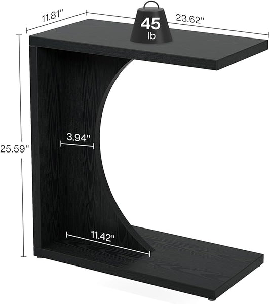 Tribesigns C-Shaped End Table for Couch, Sofa Side Table, C Table for Small Space, Living Room, Bedroom (1, Black)