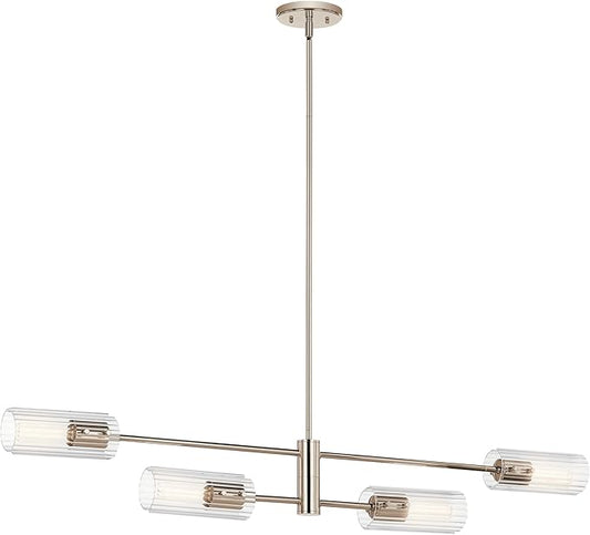 KICHLER Velestino 47.50" 4 Light Linear Chandelier in Polished Nickel, for Dining Room, Living Room, (7" x 47.50") 52681PN