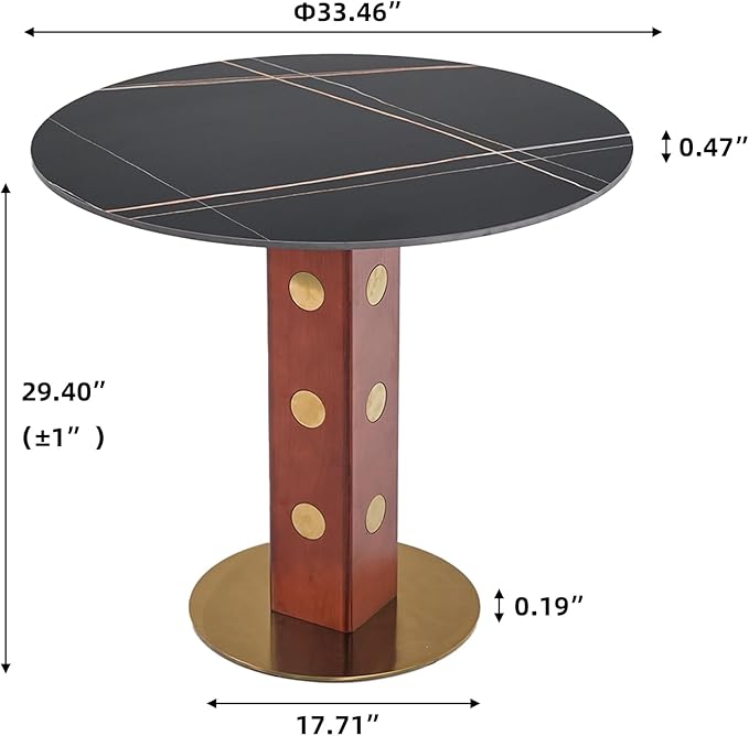 Sintered Stone Office Table - 33.5" Round Table for Small Offices (Red Leg and Black Top, 1 Table Only)