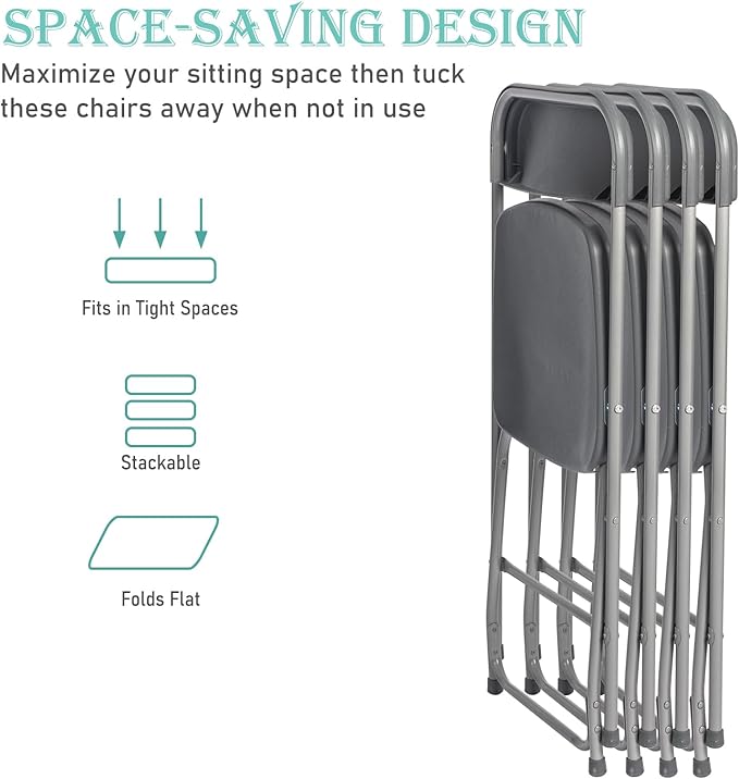 80 Pack Plastic Grey Folding Chairs,Portable Party Chairs Stackable Commercial Seats with Steel Frame for Office Home Outdoor Indoor Wedding Party Patio Dinning Events,350lbs Capacity