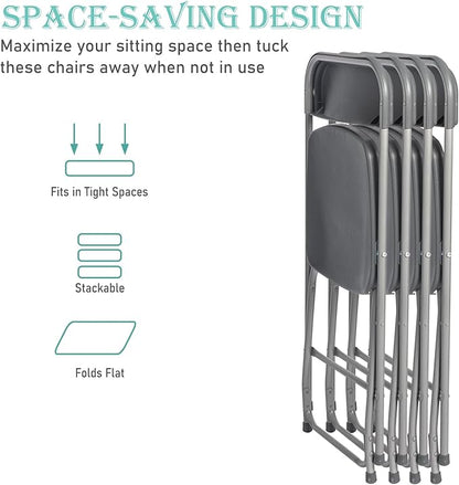 10 Pack Plastic Grey Folding Chairs,Portable Party Chairs Stackable Commercial Seats with Steel Frame for Office Home Outdoor Indoor Wedding Party Patio Dinning Events,350lbs Capacity
