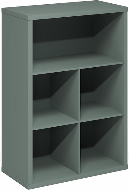 Furinno Cubicle Book Shelf, 5-Cube Thick Frame Bookshelf, Reversible Bookcase with Closed Back, 14.6" x 57.8" x 58", for Living Room, Bedroom, Home Office, Sage Green