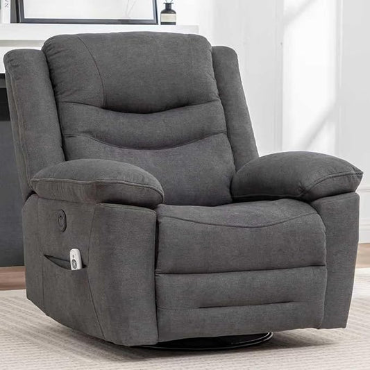 Power Swivel Rocker Recliner with Massage and Heat, USB Port, Infinite Position, Oversized Electric Glider Rocking Chairs Living Room, Soft Fabric Reclining Sofa Chair (Dark Grey Fabric)