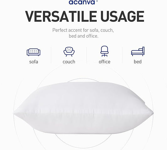 Acanva Indoor Decorative 28x28 Throw Pillow Inserts Pack of 2, Premium Polyester Fiber Fill Square Sham Stuffer Cushion for Sofa, Bed, Couch and Chair, Machine Washable, 2 Count (Pack of 1), White