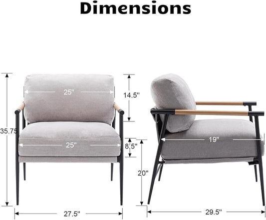 HEAH-YO Modern Accent Chair Set of 1, Upholstered Chenille Living Room Chair with Backrests, Comfy Reading Armchair for Bedroom, Gray