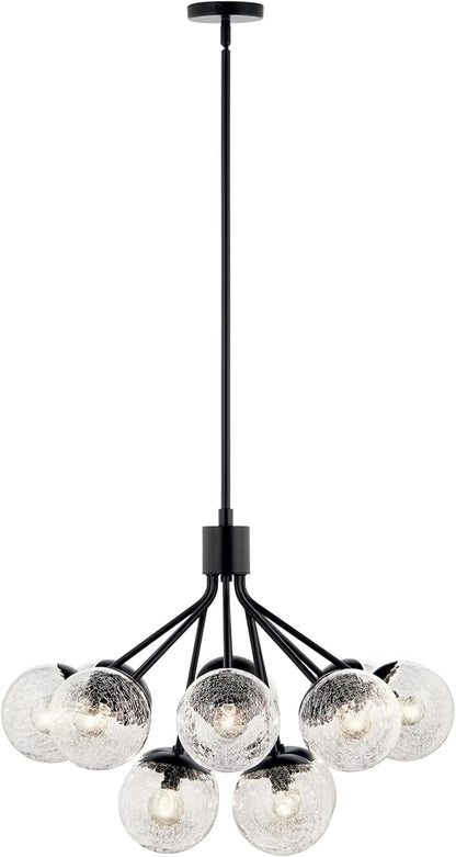 KICHLER Silvarious 12-Light Convertible Chandelier, Soft Modern Light with Clear Crackled Glass in Black, for Dining Room, Living Room, Bedroom or Foyer (22.25" x 30"), 52701BK