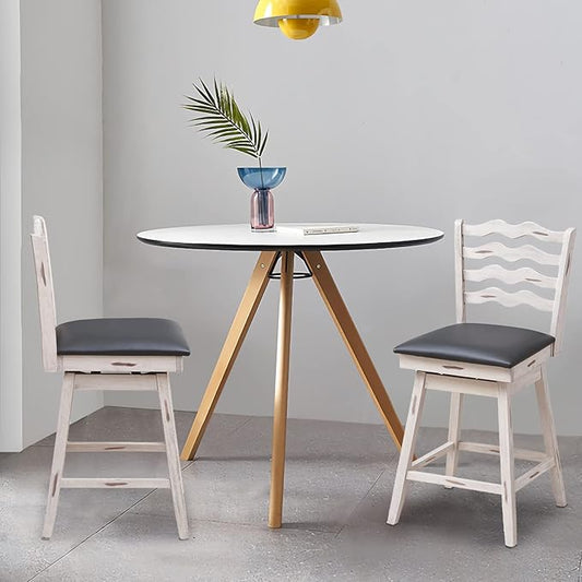COSTWAY Bar Stools Set of 4, 25” 360° Swivel Counter Height Chairs with Rubber Wood Frame, Cushioned Seat, Ergonomic Backrest & Footrest, Wooden Upholstered Barstools for Kitchen Island (4, 25”)