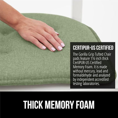 GORILLA GRIP Slip Resistant Tufted Chair Cushions, No Ties Required, Set of 6 Memory Foam Pads for Dining Room, Kitchen Table, Office, Rocking Chairs, Plush Seat Cushion Pad, Home Decor, 16x17, Sage