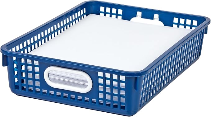 Really Good Stuff Paper Basket, 14" x 10" x 3-1/4" - 6 Pack, Navy, Plastic Mesh Paper Basket for Classroom, Home and Office, Fits A4 Paper, Documents, Files, Magazines