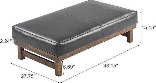 Christopher Knight Home Hillman PU Ottoman with Wood Frame,Rectangular Upholstered Footrest Bench,Non Storage Faux Leather Ottoman Bench for Living Room Bedroom Entryway Home Decor,Brown