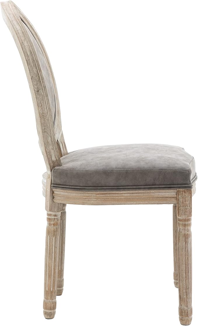 Farmhouse Leather Dining Room Chairs Set of 4 French Dining Chairs with Round Back, Wood Legs, French Bistro Chairs for Dining Room/Living Room/Kitchen/Restaurant, Grey