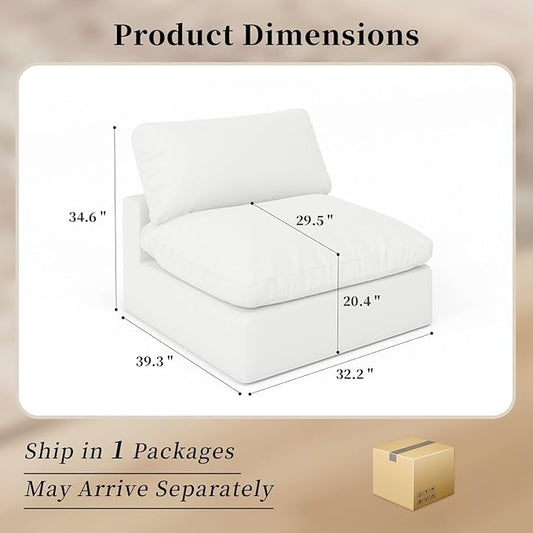 Modular Sectional Sofa Cloud Couch,Down Filled Comfy Cloud Modern Sofa,White Linen Oversized Couch Cushion Covers Removable for Living Room