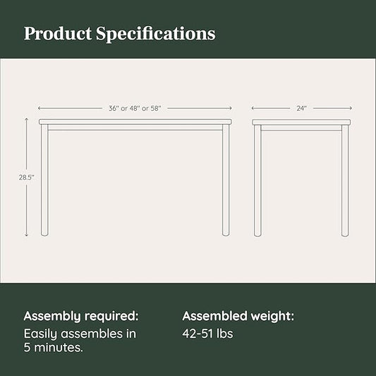 Branch Daily Desk - Functional at Home Office Desk with Effortless Assembly, Timeless Design, Rounded Corners, and Built-in Cable Notch - 58” W x 27” H x 24” D - Sage