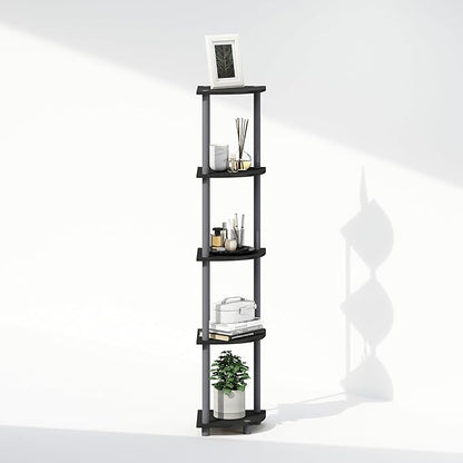 Furinno Turn-N-Tube Corner Shelf, 5-Tier Corner Display Rack, Shelving Unit, for Organization and Storage, Living Room, Home Office, Garage, Bedroom, Black