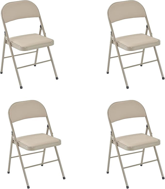 4 Pack Light Brown Folding Chairs with Padded Seats, Portable Foldable Chairs for Indoor and Outdoor, Commercial Seat with Metal Frame for Events Office Wedding Party, 330lbs Capacity