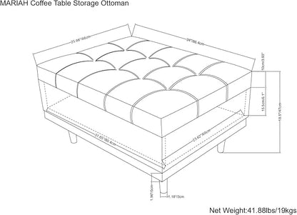 SIMPLIHOME Mariah 34 inch Wide Contemporary Rectangle Coffee Table Storage Ottoman in Slate Grey Polyester Linen, Assembled, For the Living Room, Entryway and Family Room