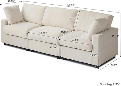 WJShome Cloud Sectional Couches for Living Room,100.5" Convertible Love Seat, 3 Seater Modular Sectional Sofa,Deep Seater Furniture Sets,Beige